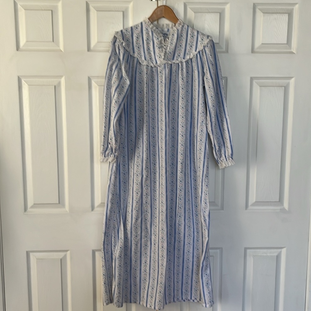 Lanz of Salzburg Nightgown Stripe Floral Long Flannel